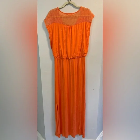 Wythe New York, Large, women’s orange maxi dress elastic waist mesh shoulders - Picture 4 of 4